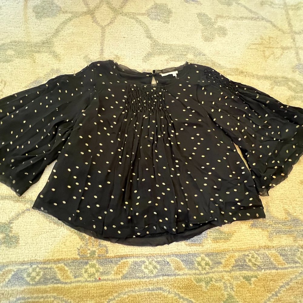 Floreat (from Anthropologie) Black and Gold Bell Sleeve Top